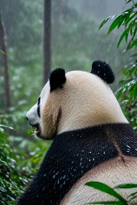 44728-3122703023-a photo shot in the point of view from the back of a Giant Panda's head, pov, close-up on the lower corner, on a rainy dense for.jpg